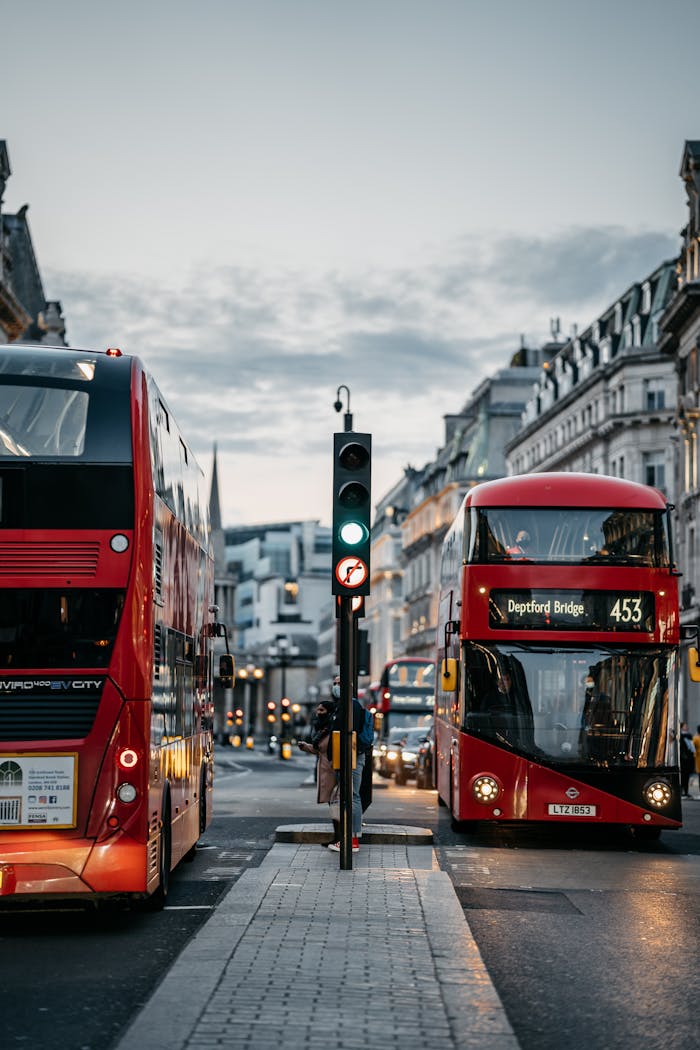 London Red Buses on Street